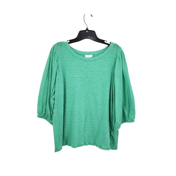 J.Jill Women's 100% Linen Knit Puff Sleeves Pullover Blouse - L - Picture 1 of 7